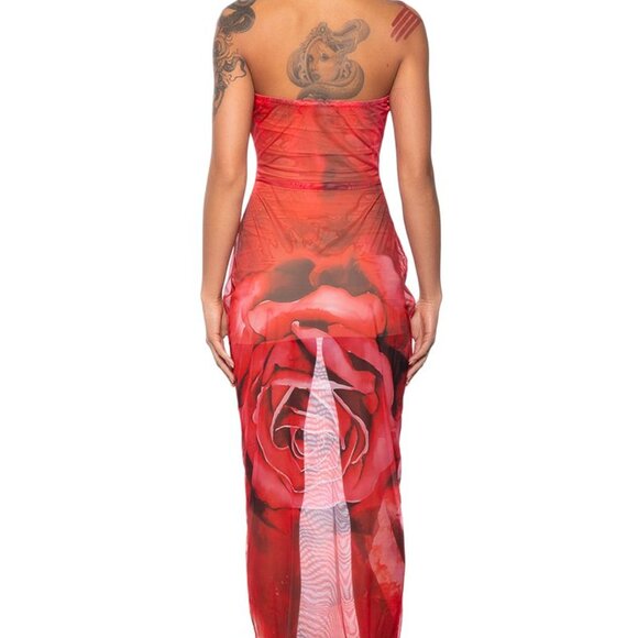 Xena Red Rose Mesh Maxi Coverup Dress Plus Size M - Picture 3 of 6